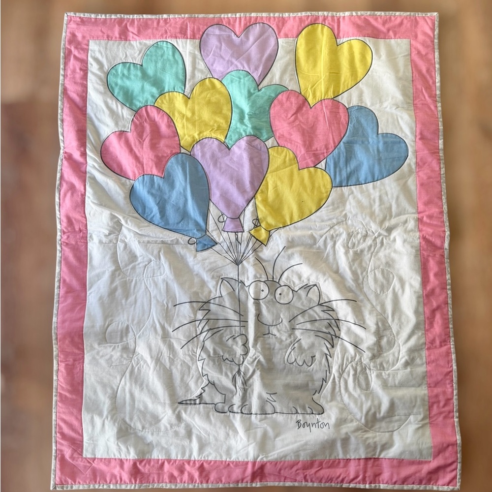 Vintage Sandra Boynton Birthday Cat Baby Quilt Blanket Comforter 33 X 41 Rare